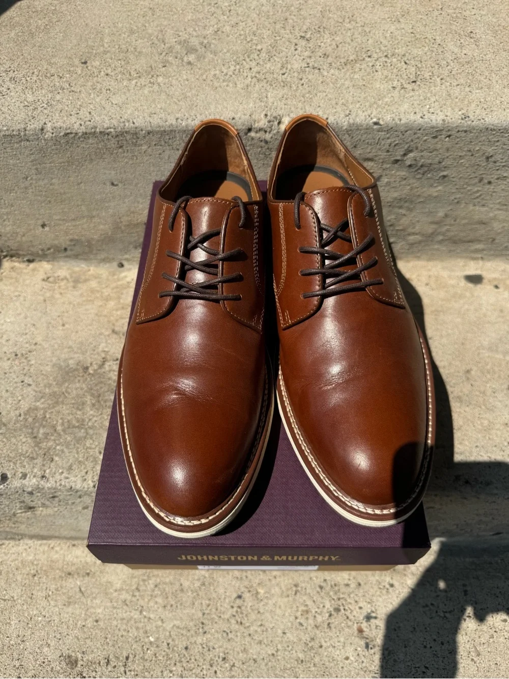 Johnston & Murphy Upton Tan Full Grain Leather Dress Shoes Size 11